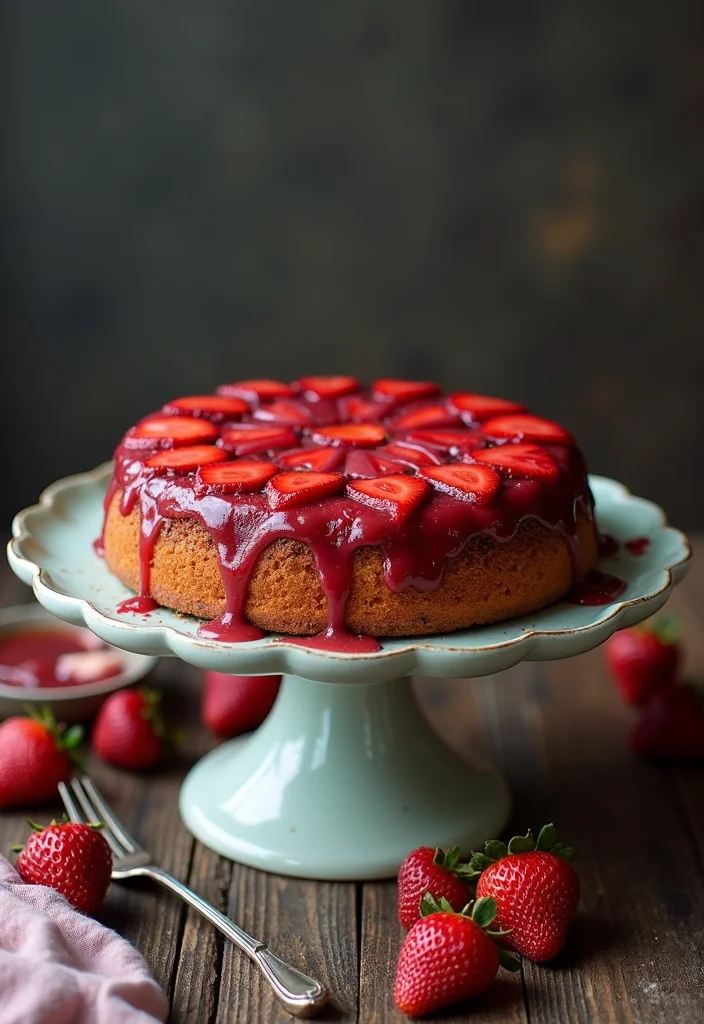 13 Easy Strawberry Themed Cake Recipes That Will Impress Your Guests (You Won't Believe #3!) - 12. Strawberry Rhubarb Upside-Down Cake