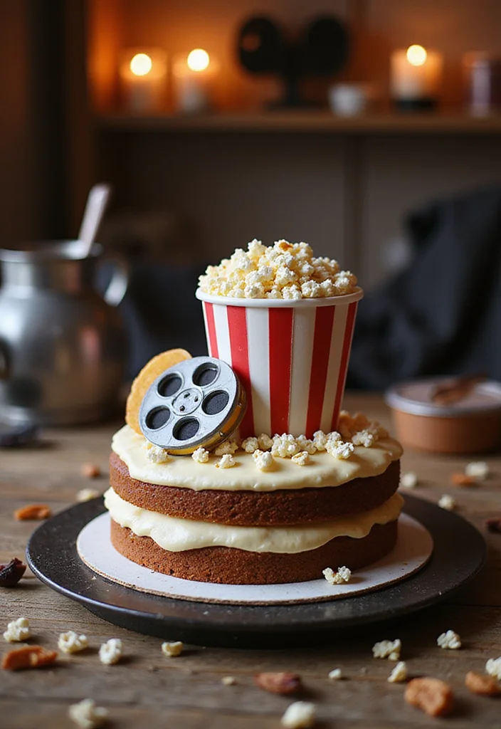 14 Creative Bento Cake Designs That Speak 'I Love You' to Your Boyfriend! - 10. Movie Night Cake