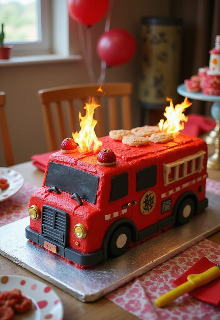 15 Creative Car Cake Designs for Kids' Birthdays (You Won't Believe #7!) - 11. Fire Truck Cake