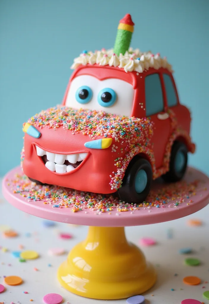 15 Creative Car Cake Designs for Kids' Birthdays (You Won't Believe #7!) - 2. Charming Cartoon Car Cake