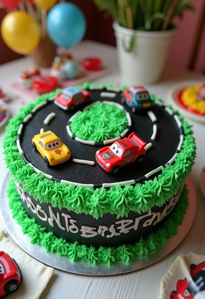 15 Creative Car Cake Designs for Kids' Birthdays (You Won't Believe #7!) - 8. Racing Track Cake