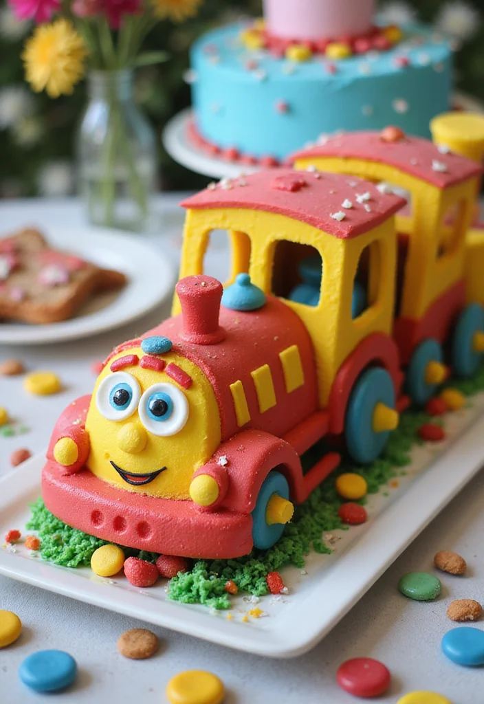 15 Creative Car Cake Designs for Kids' Birthdays (You Won't Believe #7!) - 9. Cartoon Train Cake