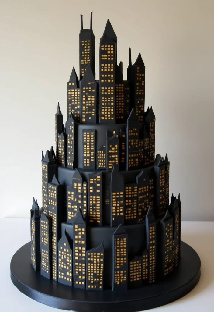15 Epic Batman Cake Ideas That Will Steal the Show at Any Party! - 1. Gotham City Skyline Cake