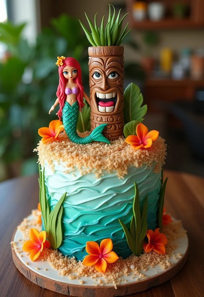 15 Under the Sea Ariel Cake Ideas That Are Simply Jaw-Dropping! - 14. Tiki Mermaid Cake