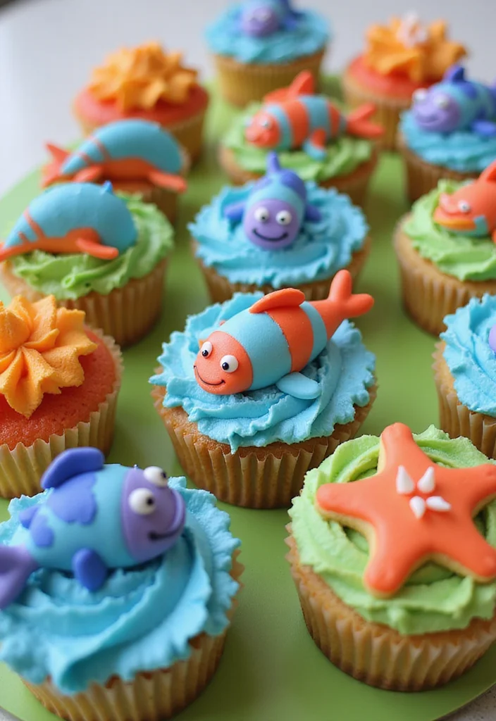 15 Under the Sea Ariel Cake Ideas That Are Simply Jaw-Dropping! - 6. Sea Creature Cupcakes