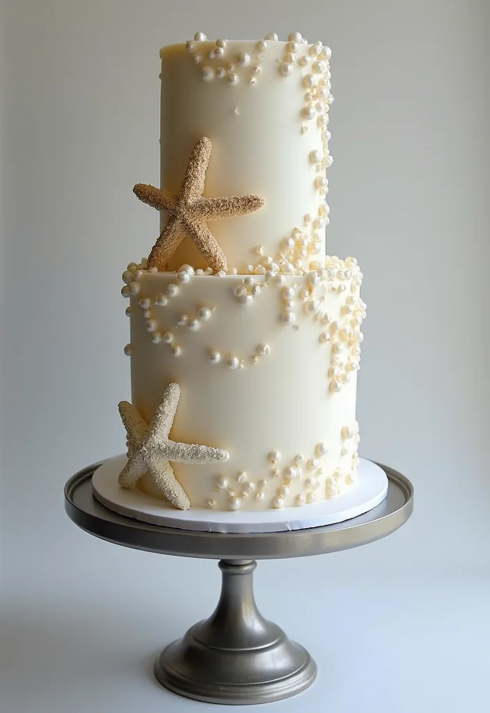 15 Under the Sea Ariel Cake Ideas That Are Simply Jaw-Dropping! - 8. Pearl and Starfish Cake