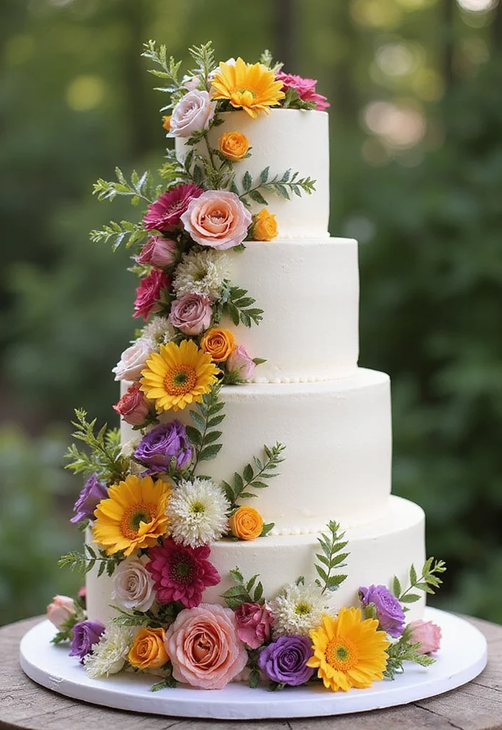 19 Top Modern Wedding Cake Ideas That Will Make Your Celebration Stand Out (Don't Miss #8!) - 5. Floral Cascade