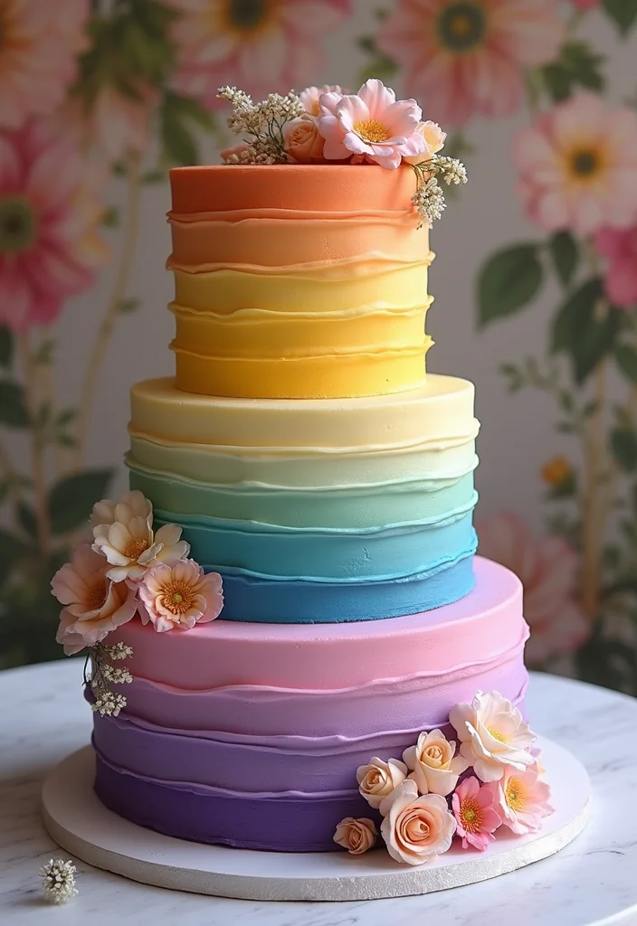 21 Colorful Bride Cake Ideas That Will Make Your Wedding Pop! - 1. Rainbow Ombre Delight