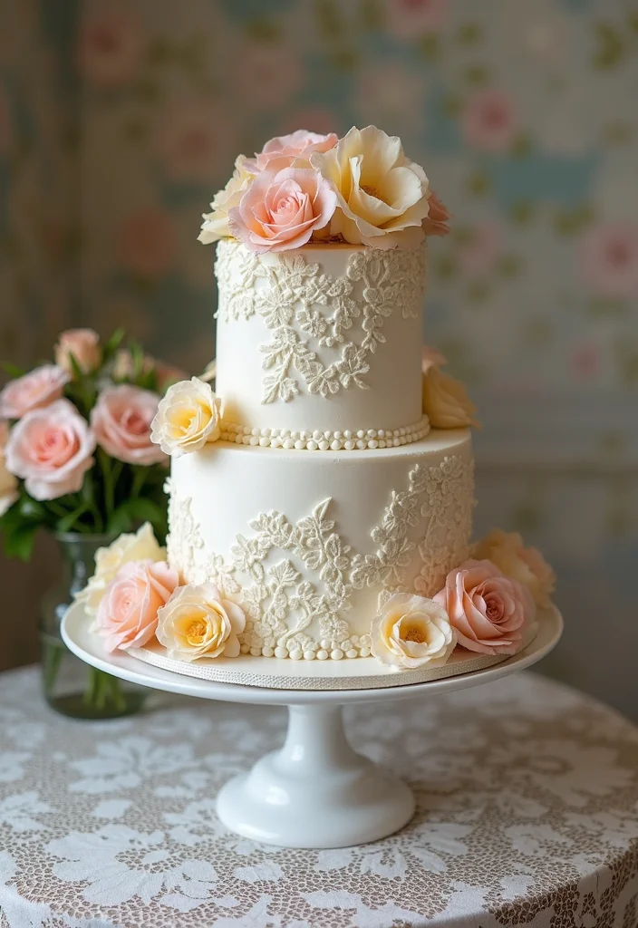 21 Colorful Bride Cake Ideas That Will Make Your Wedding Pop! - 12. Vintage Lace