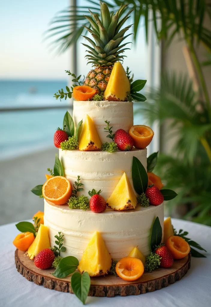 21 Colorful Bride Cake Ideas That Will Make Your Wedding Pop! - 14. Tropical Paradise