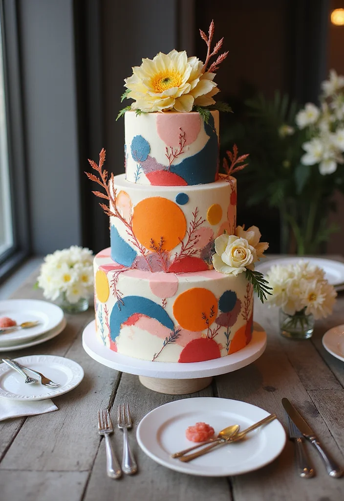 21 Colorful Bride Cake Ideas That Will Make Your Wedding Pop! - 17. Artistic Abstract