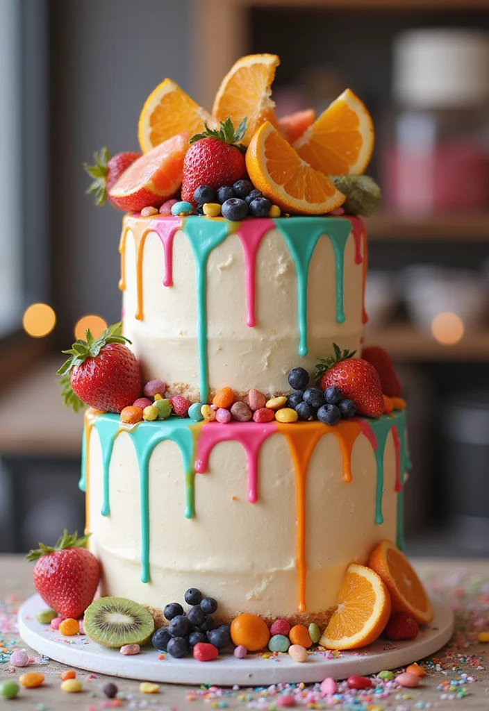 21 Colorful Bride Cake Ideas That Will Make Your Wedding Pop! - 19. Colorful Drip Cake
