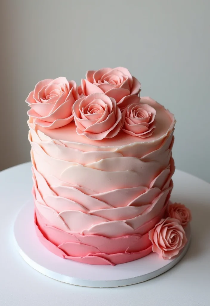 Explore 9 Artistic Minimalist Birthday Cakes for Women That Are Pure Visual Delight! - 8. The Delicate Ombre Rose Cake