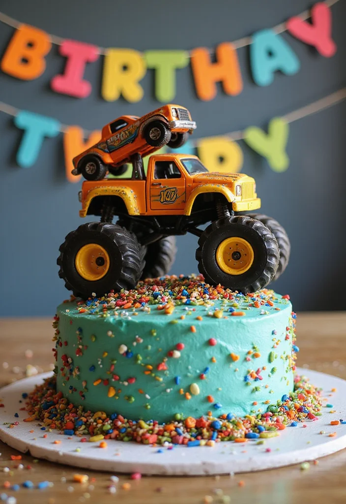 Step-by-Step DIY Monster Truck Cake Tutorial for a Show-Stopping Celebration! 🎈 - 7. Decorating the Cake