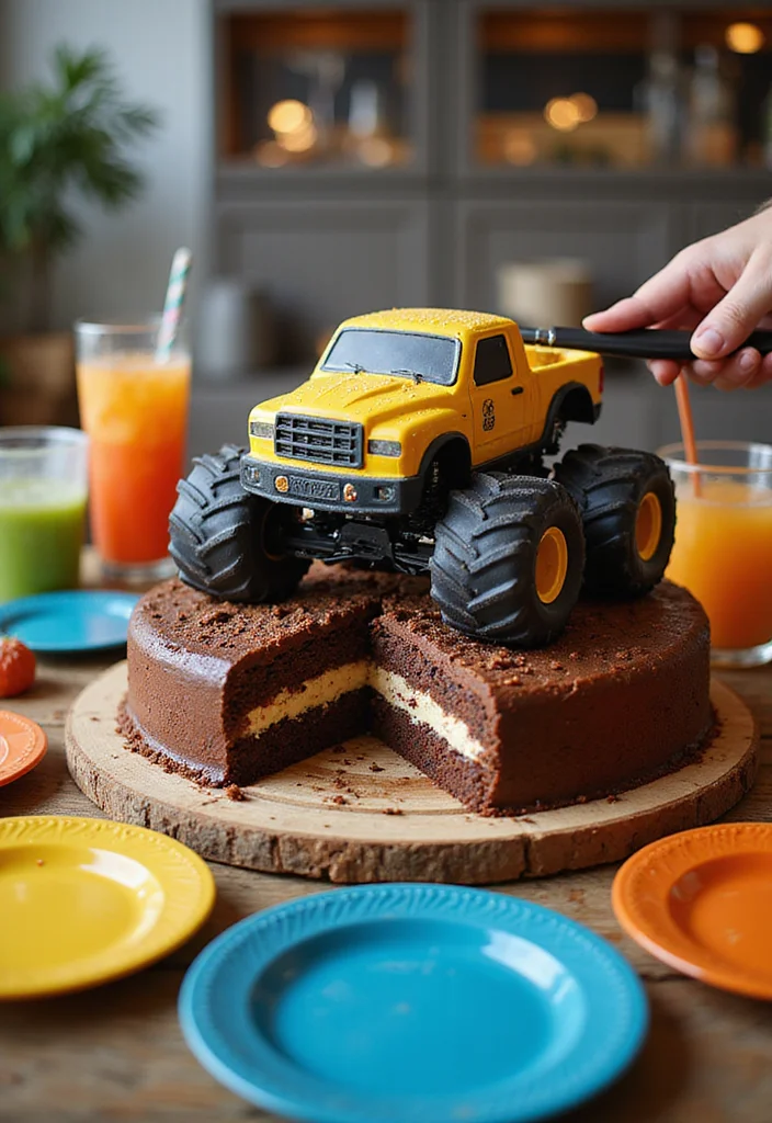 Step-by-Step DIY Monster Truck Cake Tutorial for a Show-Stopping Celebration! 🎈 - 8. Cutting and Serving Ideas