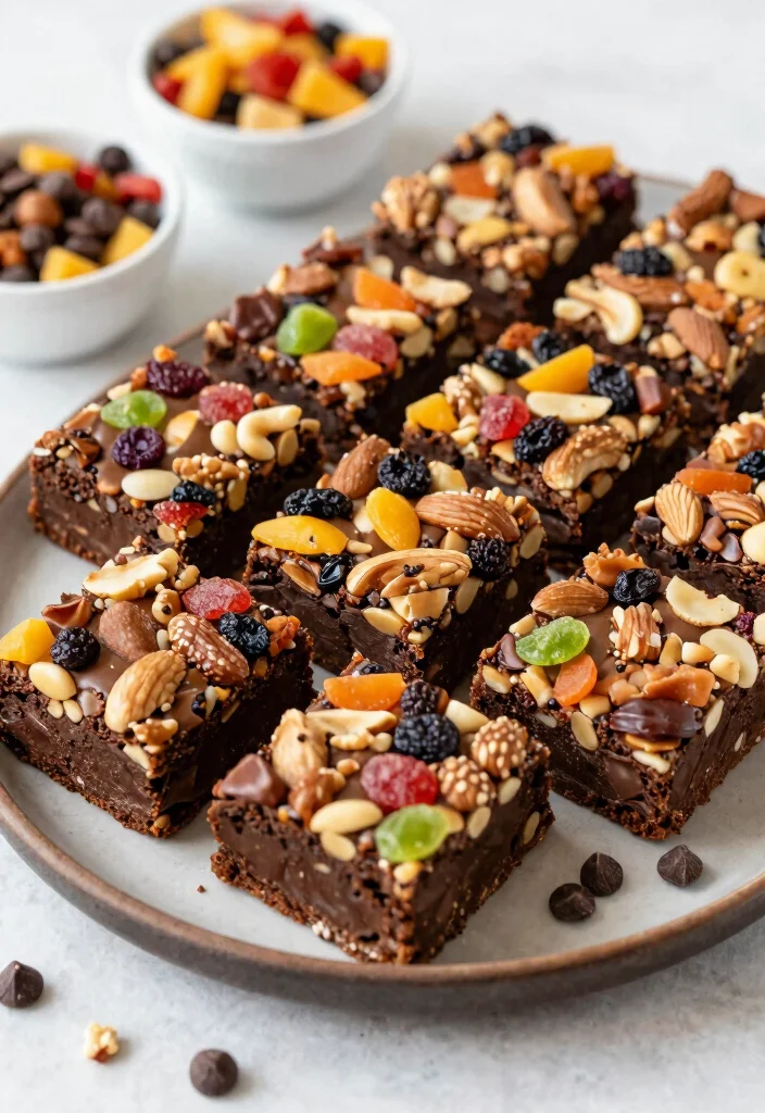 15 Brownie Bar Party Ideas: Dessert Table Inspiration - 13. Brownie Trail Mix Bars 1