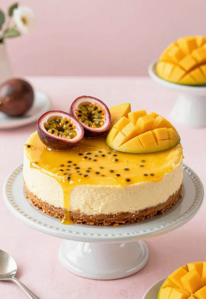 15 Cheesecake de Mango Ideas: Tropical Creamy Dessert - 11. Cheesecake de Mango with Passion Fruit Drizzle 1