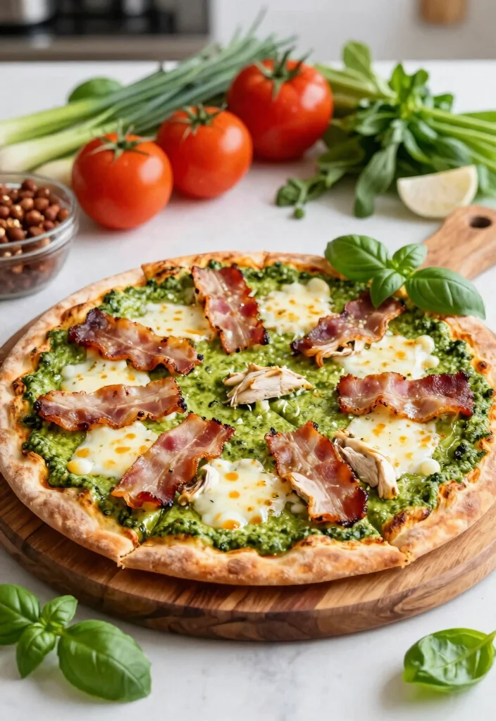 15 Chicken Bacon Ranch Pizza Ideas: Savory Crowd Favorites - 6. Pesto Chicken Bacon Ranch Pizza 1