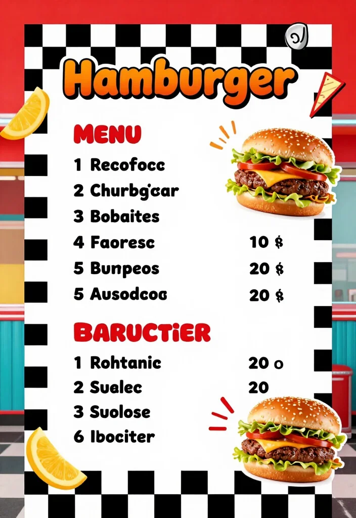 15 Hamburger Menu Design Ideas Retro Diner Style - 1. Bold Checkerboard Patterns 1