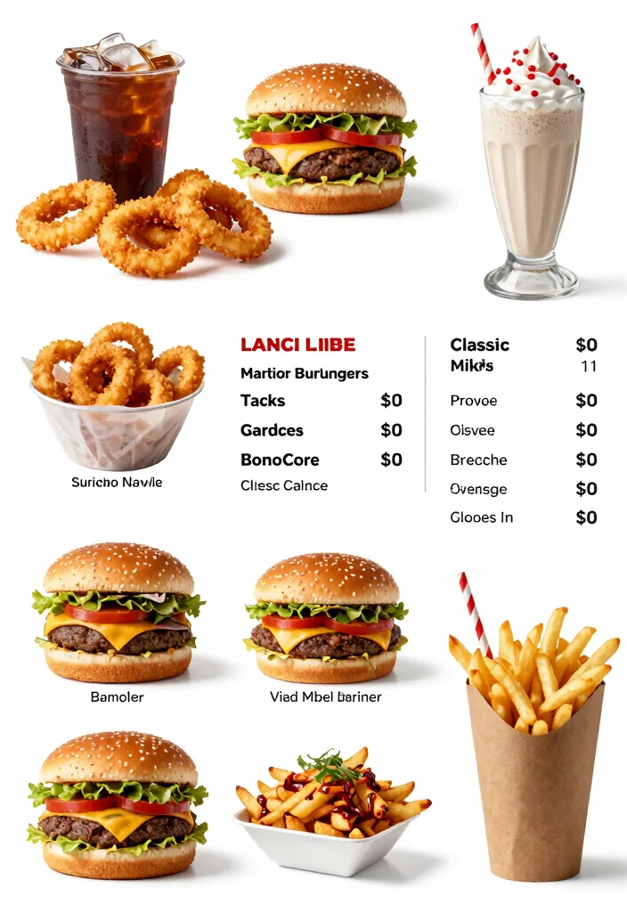 15 Hamburger Menu Design Ideas Retro Diner Style - 14. Classic Sides and Drinks 1