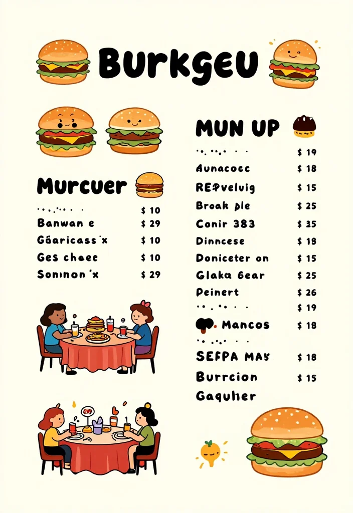 15 Hamburger Menu Design Ideas Retro Diner Style - 9. Whimsical Illustrations 1