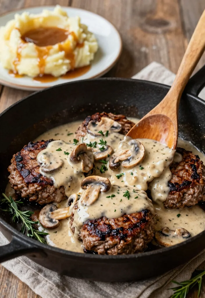 15 Hamburger Patties and Gravy Ideas: Classic Comfort Food - 1. Classic Hamburger Steak with Mushroom Gravy 1