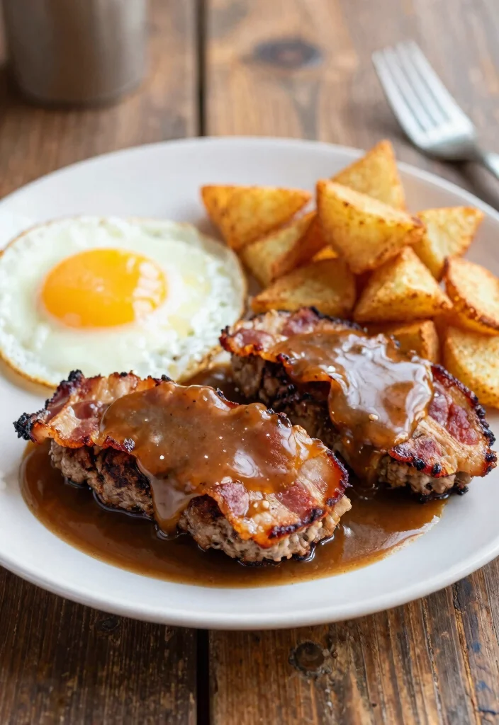 15 Hamburger Patties and Gravy Ideas: Classic Comfort Food - 11. Bacon-Wrapped Hamburger Patties with Maple Gravy 1