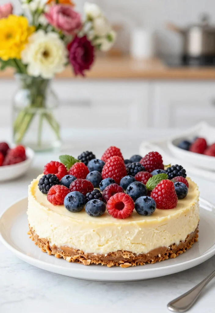 15 No Bake Peanut Butter Cheesecake Ideas: Rich Easy Treats - 12. No Bake Peanut Butter Cheesecake with Fresh Berries 1
