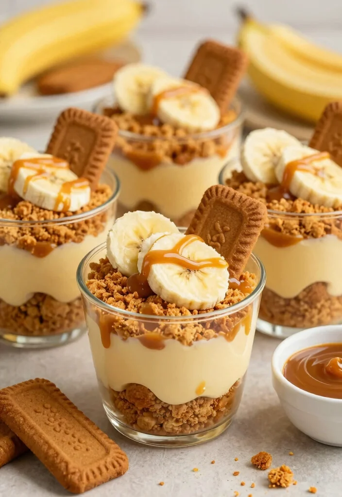 16 Biscoff Banana Pudding Ideas: Creamy Spiced Twist - 4. Biscoff Banana Pudding Cups with Caramel Drizzle 1