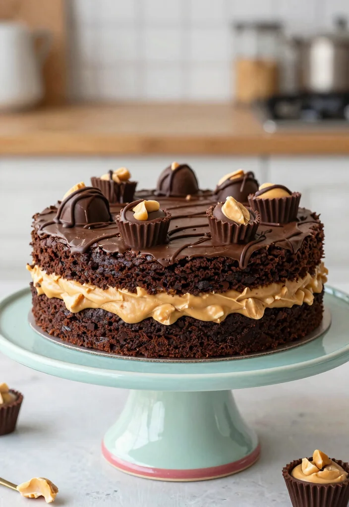 16 Brownie Cake Ideas: Layered Chocolate Desserts - 3. Peanut Butter Cup Brownie Cake 1