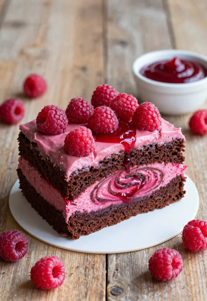 16 Brownie Cake Ideas: Layered Chocolate Desserts - 5. Raspberry Swirl Brownie Cake 1