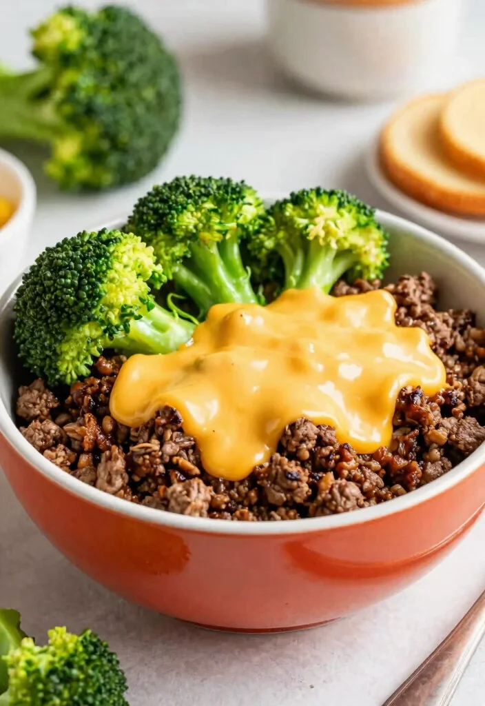 16 Hamburger in a Bowl Ideas: Low Carb Comfort - 14. Cheesy Broccoli Burger Bowl 1