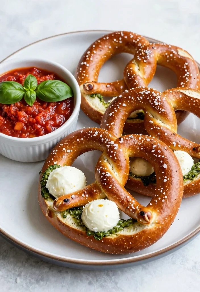 16 Sourdough Discard Pretzels Ideas: Soft Chewy Treats - 10. Pesto and Mozzarella Sourdough Pretzels 1