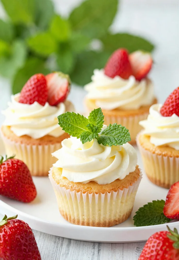 16 Strawberry Cheesecake Cupcakes Ideas Cute Party Desserts - 13. Strawberry Cheesecake Cupcakes with Mint Garnish 1