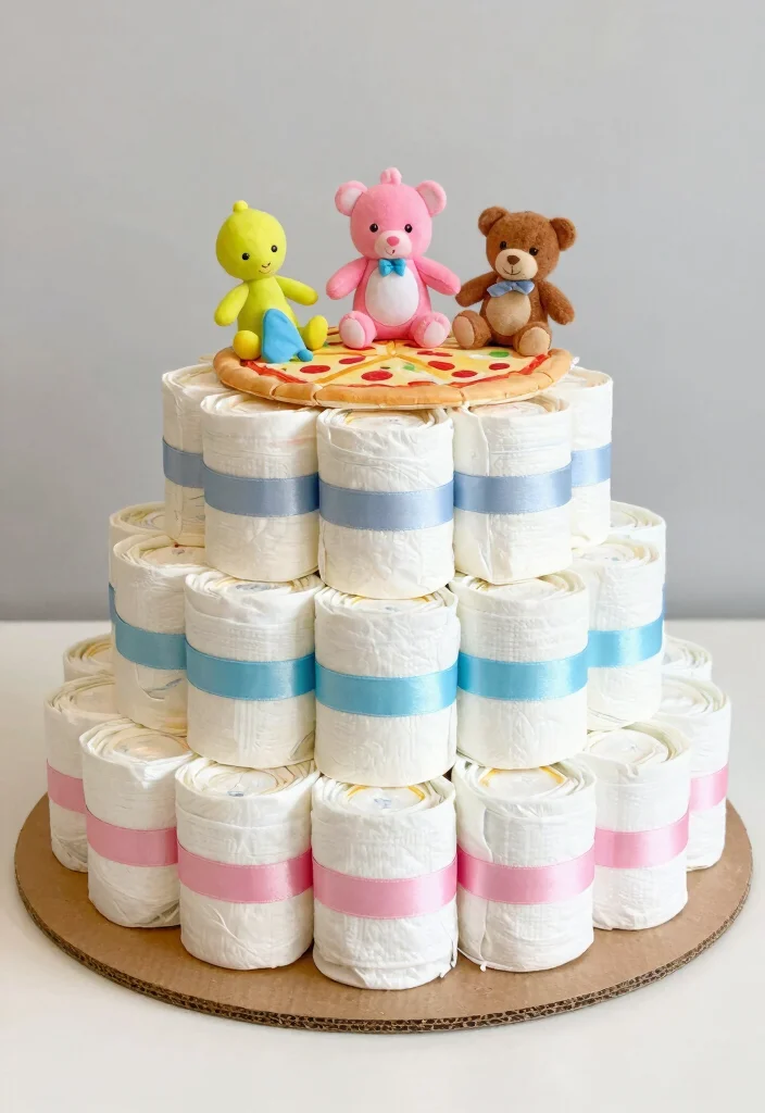 17 Adorable Pizza Baby Shower Ideas for a Themed Celebration - 9. Pizza Diaper Cake 1