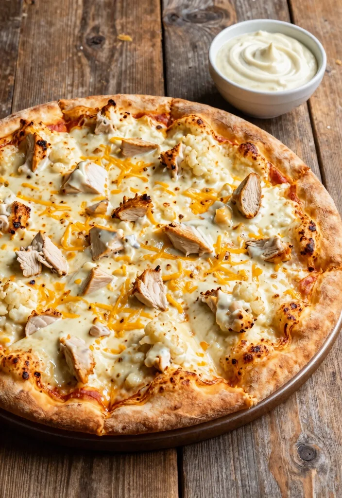 17 Low Carb Pizza Ideas: Keto Friendly Comfort Food - 16. Chicken Alfredo Cauliflower Pizza 1