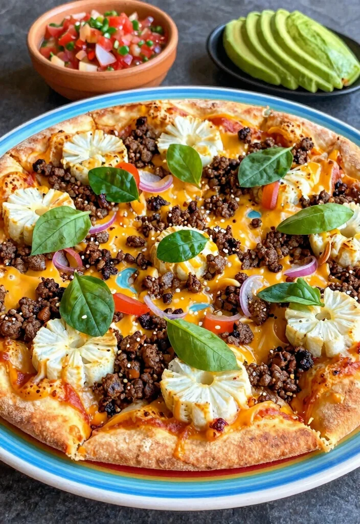 17 Low Carb Pizza Ideas: Keto Friendly Comfort Food - 8. Taco Cauliflower Pizza 1