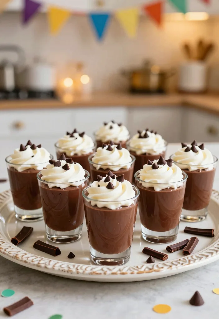 17 Rum Chata Pudding Shots Ideas Fun Party Treats - 2. Chocolate Rum Chata Pudding Shots 1