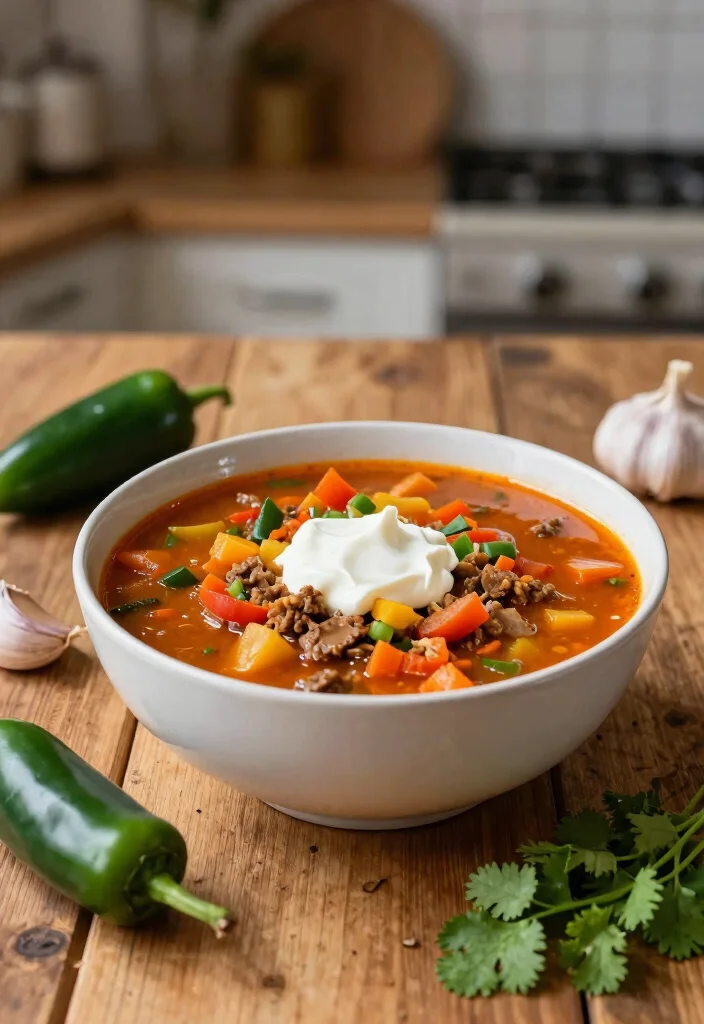 18 Hamburger Soup Recipe Crockpot Ideas Set and Forget Comfort - 3. Spicy Hamburger Soup 1