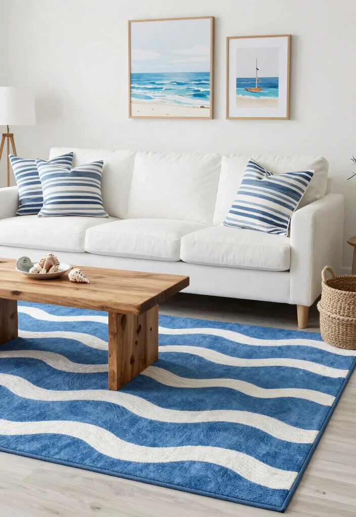 15 Blue Rug Living Room Ideas With Calm Cozy Vibes - 1. Nautical Theme with a Twist 1