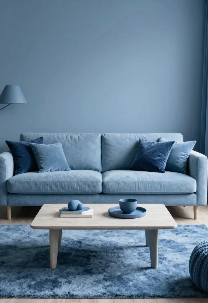 15 Blue Rug Living Room Ideas With Calm Cozy Vibes - 12. Monochrome Magic 1