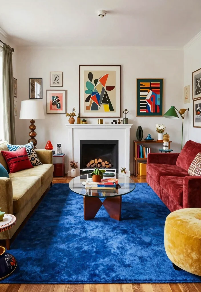15 Blue Rug Living Room Ideas With Calm Cozy Vibes - 14. Eclectic Mix 1