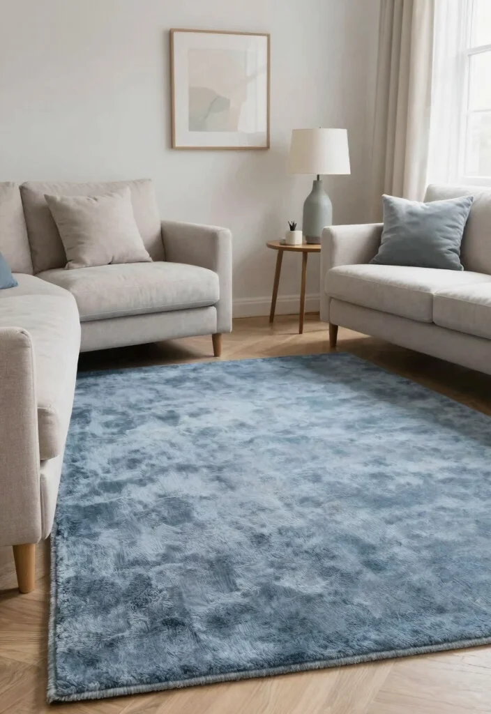 15 Blue Rug Living Room Ideas With Calm Cozy Vibes - 15. Soft and Serene 1