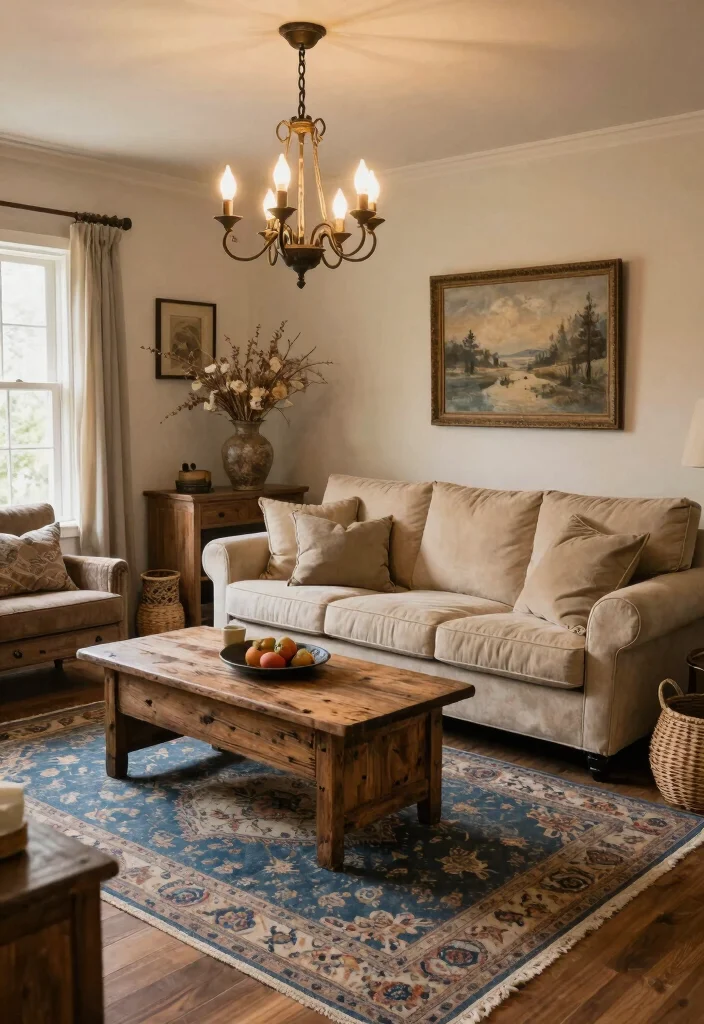 15 Blue Rug Living Room Ideas With Calm Cozy Vibes - 4. Farmhouse Chic 1