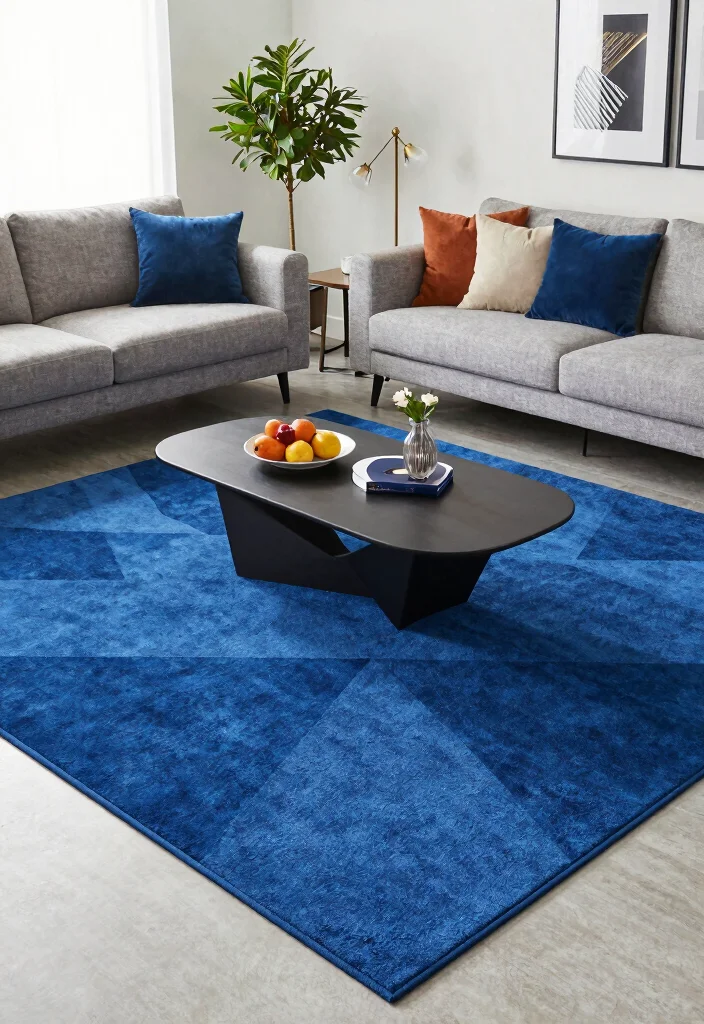 15 Blue Rug Living Room Ideas With Calm Cozy Vibes - 5. Modern Geometric Styles 1
