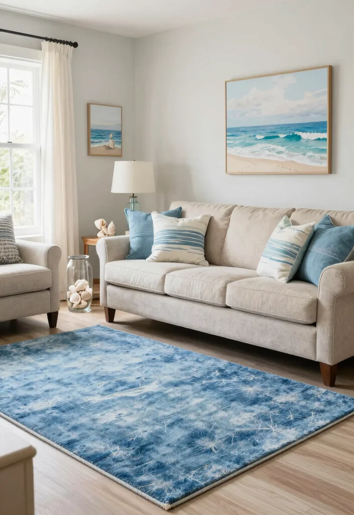15 Blue Rug Living Room Ideas With Calm Cozy Vibes - 7. Coastal Escape 1