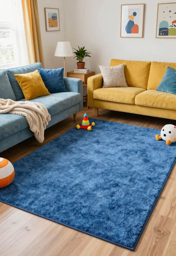 15 Blue Rug Living Room Ideas With Calm Cozy Vibes - 8. Family-Friendly Functionality 1