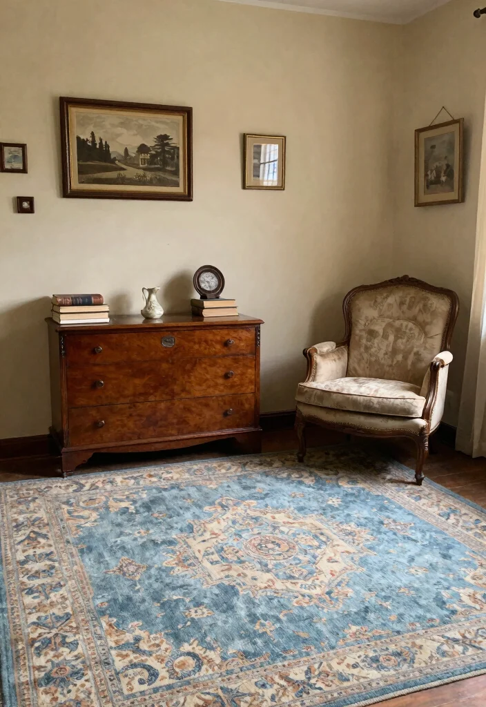 15 Blue Rug Living Room Ideas With Calm Cozy Vibes - 9. Vintage Charm 1