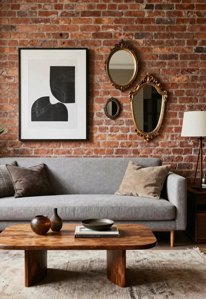 15 Brick Wall Living Room Decor Ideas With Urban Edge - 14. Modern and Vintage Mix 1