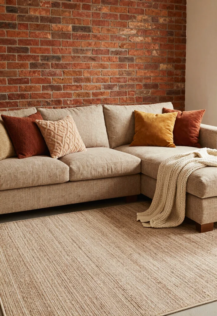 15 Brick Wall Living Room Decor Ideas With Urban Edge - 4. Cozy Soft Textiles 1